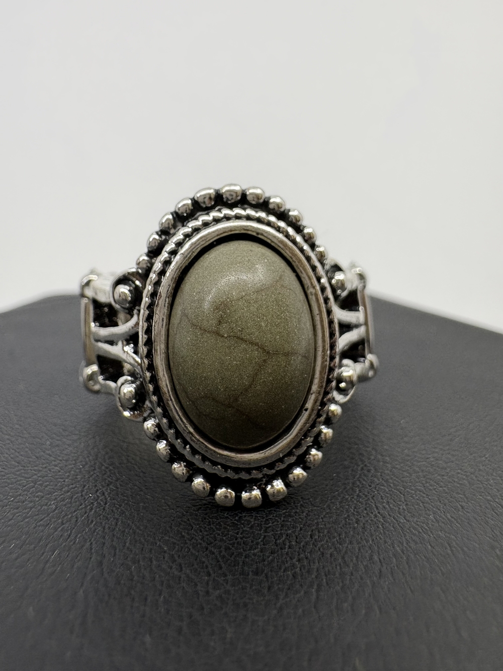 Sterling Silver Olive Green Oval Stone Ring